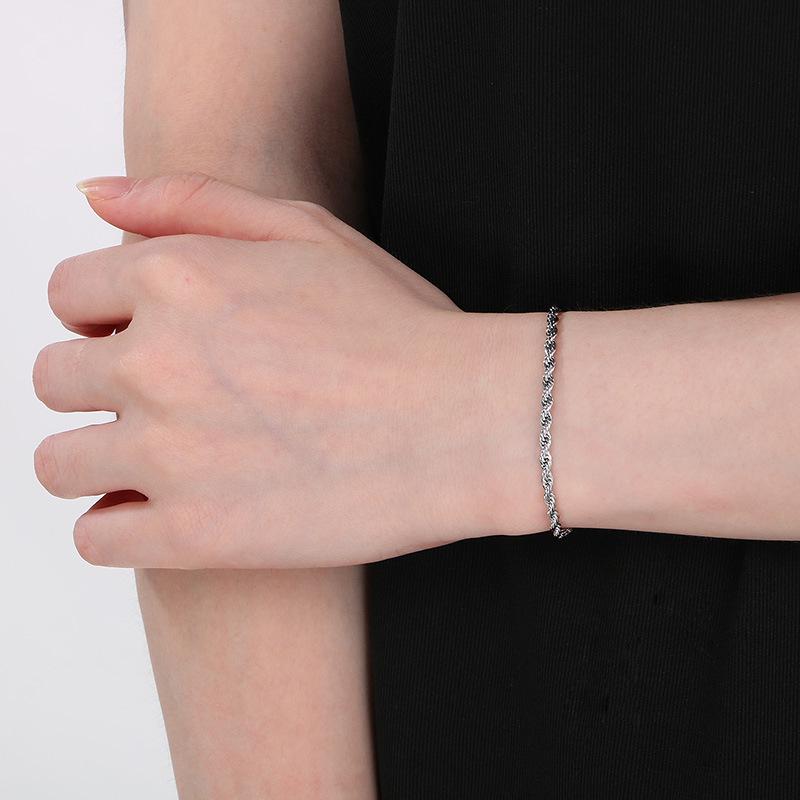 Fashion Titanium Steel Spiral Hemp Rope Twisted Chain Couple Bracelet with Lobster Clasp - Multi-Size Hip Hop Trend