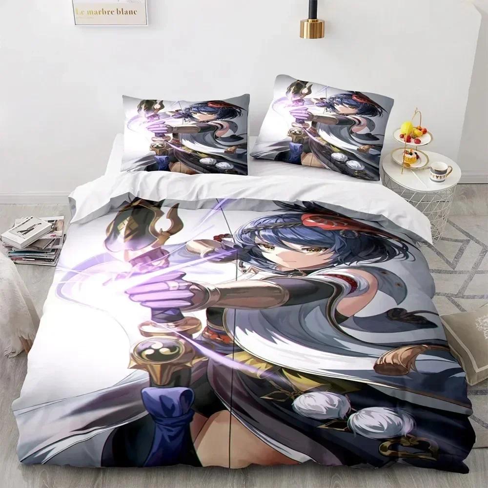 3D Print Anime Game Genshin Impact Bedding Set Printed Bed Set With Pillowcase Duvet Cover Soft Queen King Size Bedclothes Home