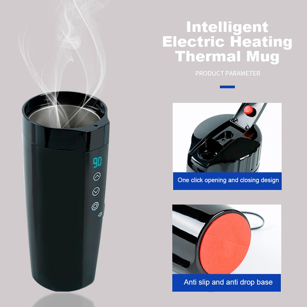 400ML Car Kettle Electric Heating Cup 12V-24V Stainless Steel Car Water Warmer Bottle LCD Display Heat Preservation Coffee Mug