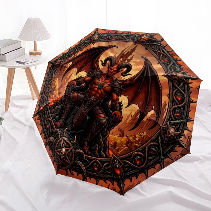 Demon Throne Hell pattern umbrella, portable and foldable design, 8 ribs, a casual accessory for Halloween, Christmas, and birthday gifts.