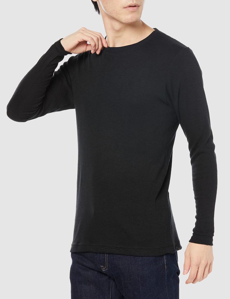 Hanes Long Sleeve Warm Fleece Thick Inner Round Size LL Men's T-Shirt, Innerwear, Material, Shirt, Warm, Brushed, Neck, HM4-Q508A, Black,