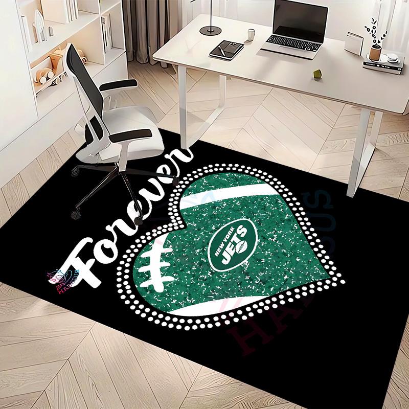 New York Jets logo Print Area Rug - Soft, Washable Non-Slip Indoor Mat for Office Chairs, Living Room, Home Office Decorative Rug
