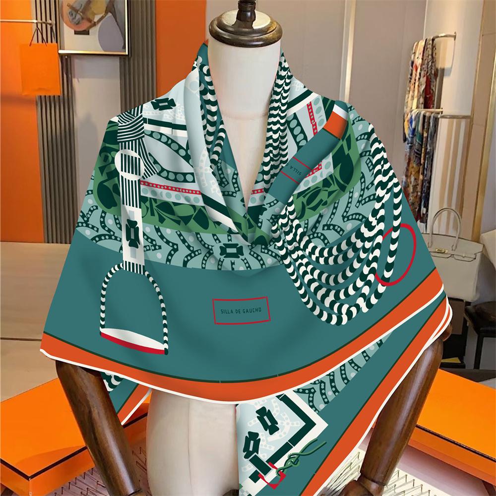 POBING Silk Cashmere Scarf Women Hand Rolled Shawls Saddle Print Square Scarves Wraps Lady Bandana Big Hijabs Female Foulards