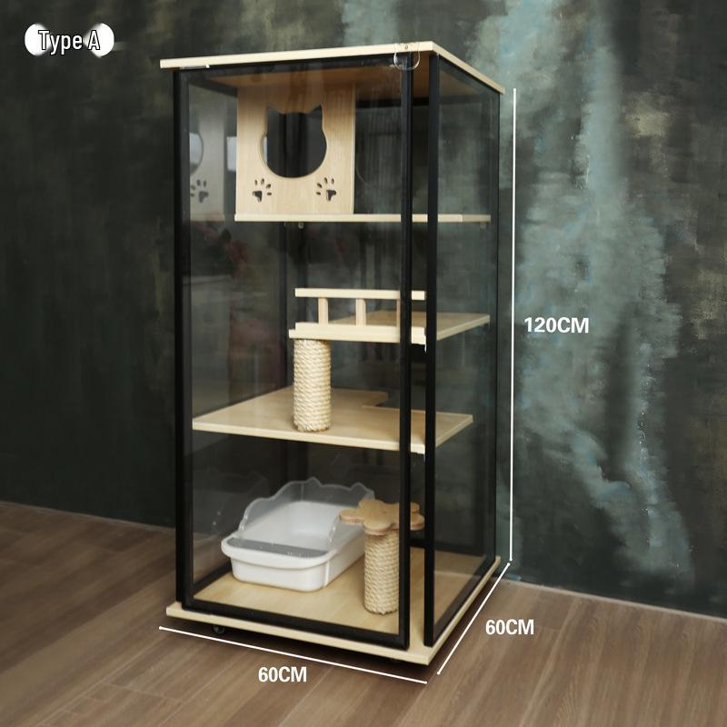 Transparent Three-Layer Luxury Indoor Cat Villa with Spacious Wood Design