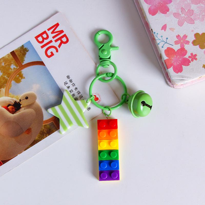 Korean Colorful Striped Star Bell Keychain Pendant - Rainbow Backpack Charm Gift