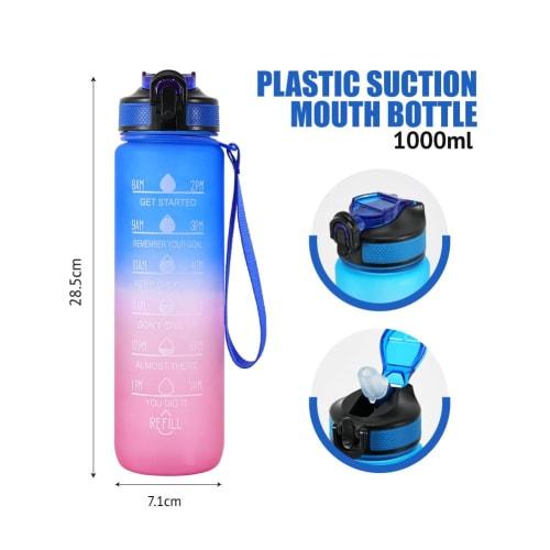 1000ml Water Bottle, Direct Drinking, Straw Bottle with Carry Handle, Large Capacity, One-Touch Gradient, Time Marker, Scale, Stylish, Lightweight, Co