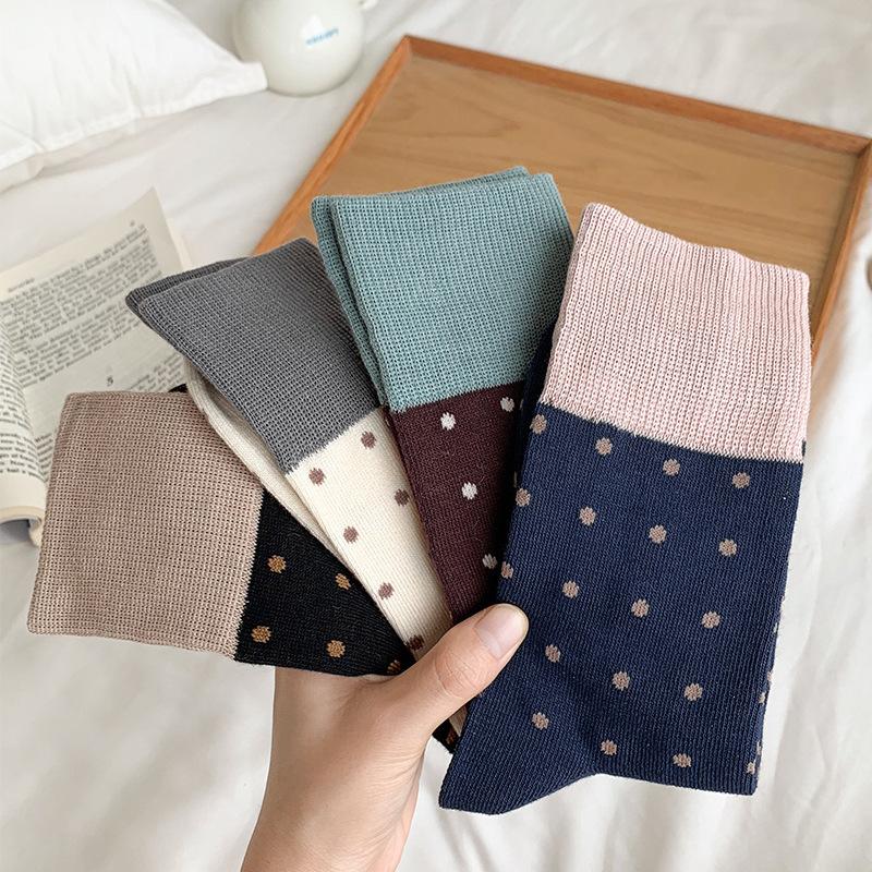 Socks Women'S Medium Tube Socks Polka Dots Personalized Contrasting Color Retro Mori Stacking Socks Season College Style Stockings