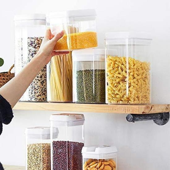 Recipientes de Vácuo de Plástico Herméticos para e Conjunto x 800ml x 1200ml x Herméticos e Café, Massa, Farinha, Açúcar, Pó, Lanches, Chá, Mais. 7 peças (1500ml