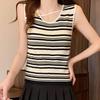 Tank Tops Women 2025 Summer Sleeveless V-Neck White Black Striped Knitted Tank Tops Camis Women Tops JJ219