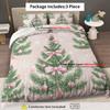 3pcs Festive Christmas Tree & Snowflake Duvet Cover Set - Pink Ribbon Design, Polyester, Zippered, Machine Washable