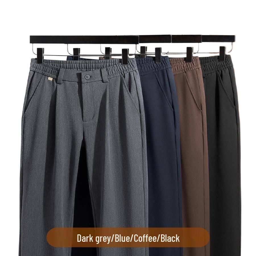 Woodpecker Men's Elastic Waist Wool Trousers - Loose Wide-Leg Casual Pants for Spring & Autumn