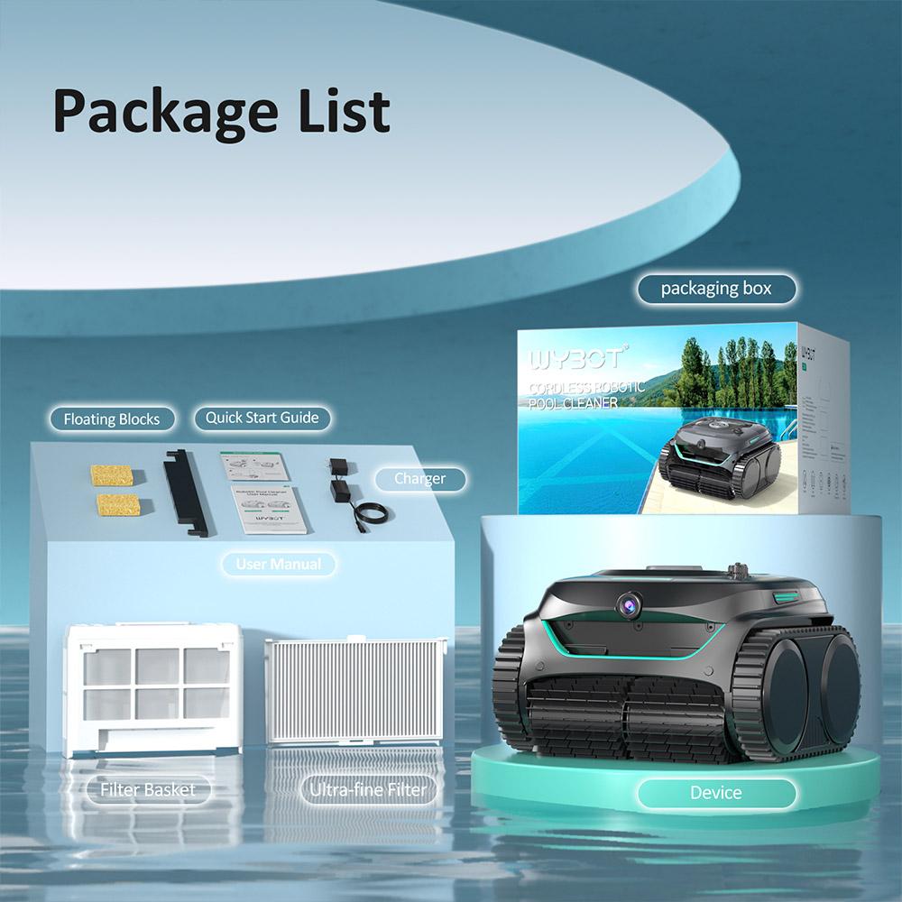 WYBOT C2 Vision Cordless Pool Robot Vacuum, Debris Detection with AI Camera, 8-in-1 Master Cleaning
