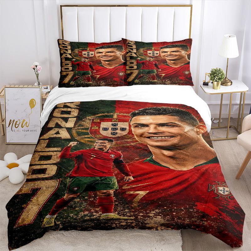 Ronaldo's Legacy Fußball Druck 3-teiliges Bettwäsche-Set Bettbezug mit 2 Kissenbezügen Zuhause Geburtstagsgeschenk