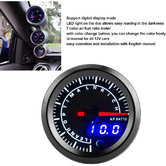 Acouto Air/Fuel Ratio Gauge - 2.5in 12V AFR Gauge with High Accuracy and Adjustable Warning Setting for Car