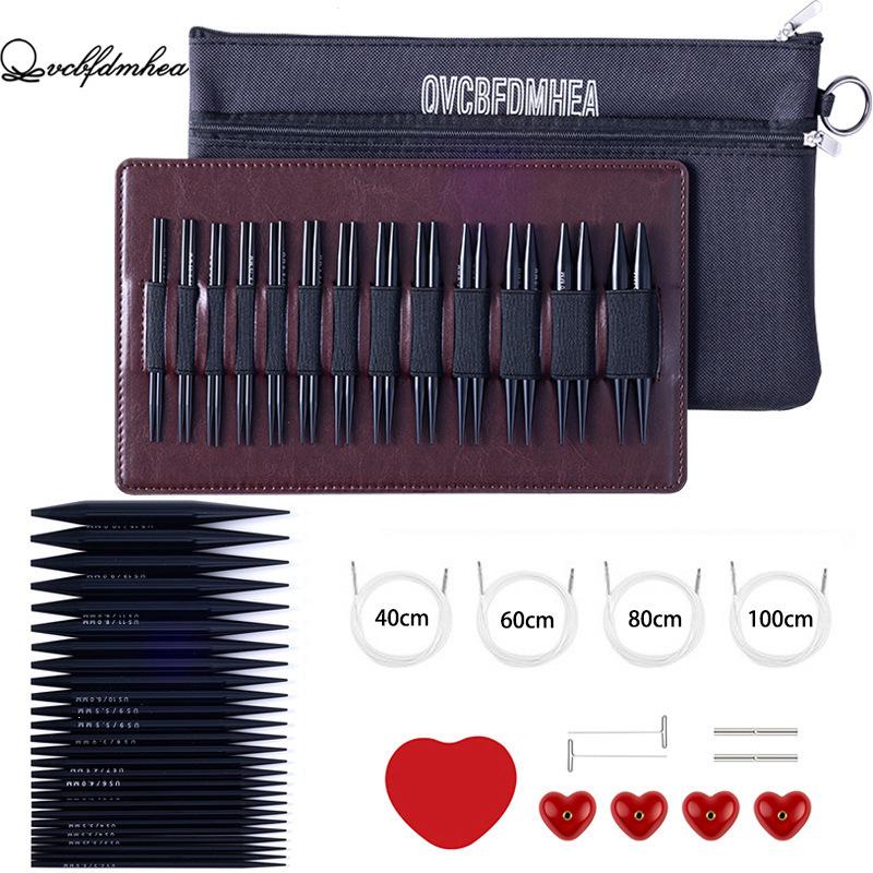 Black Anodized Aluminum Interchangeable Circular Knitting Needles Set (3.0-10.0mm)