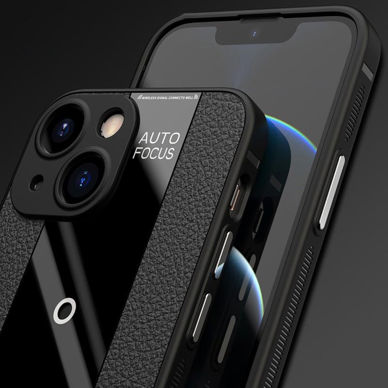 

Q.COO Textured Phone Case for iPhone 13 mini Slim-Fit PU Leather+TPU+Acrylic Phone Shell Black