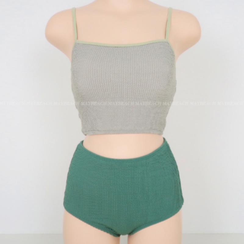 

Женский купальник высокого класса с цветными блоками: Консервативный купальник бикини с завышенной талией и разрезом для маленькой груди Extra Large зелёный/серый