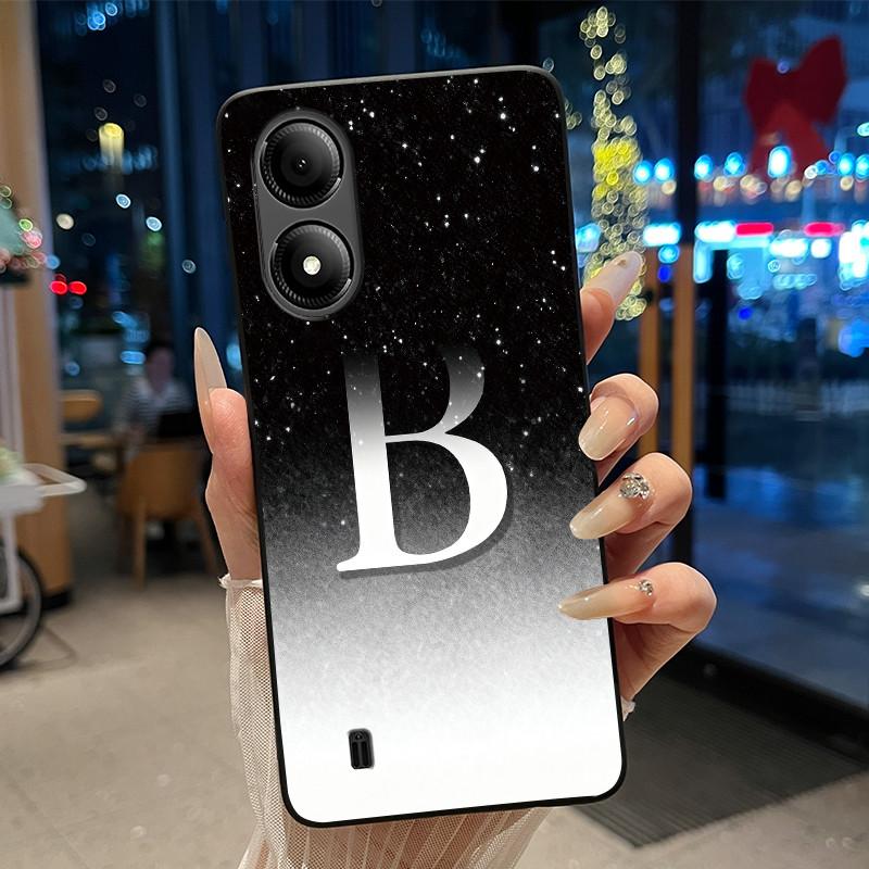 Exclusive Initial Letter With Flower Phone Case For ZTE Blade A33s Soft Silicone Black Case ZTE Blade A33s Anti-scratch Casing