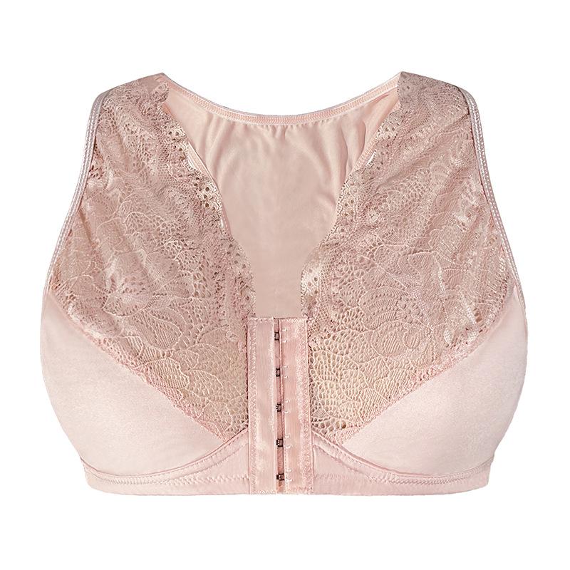 2024 Cross-border Plus Size Lace Bra: Wire-free, Breathable, Front Buckle, Comfortable Strappy Underwear for Breast Enhancement