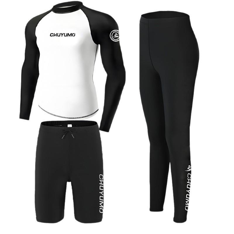 Mens Long Sleeve Rash Guard Set UV Protection Quick Dry Snorkeling Surfing Wetsuit Diving Swimming