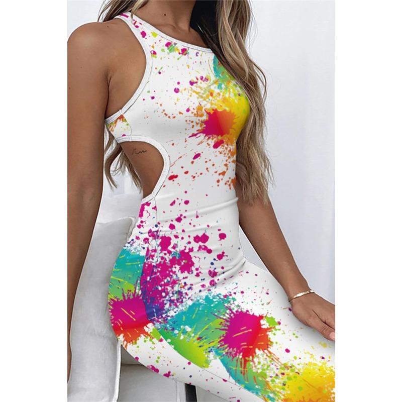 JPNTKY Fashion Summer Spring Solid Color Print Sleeveless  O-Neck Casual Dresses