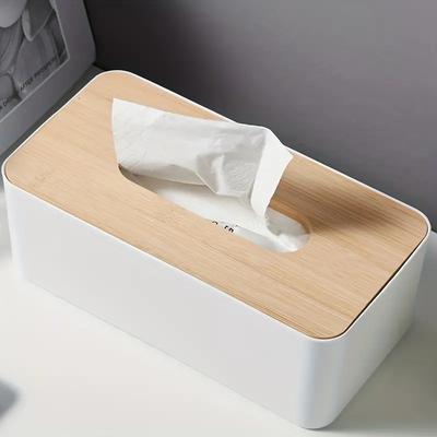 Bamboo Rectangular Tissue Box Cover Long Tissue Box Cover Toilet Paper Holder Desk Bathroom Organizer