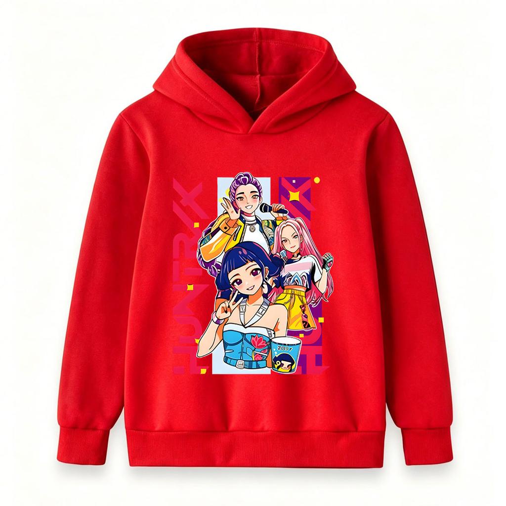 Kids Boys Girls Hoodie Cartoon Music Idol Group Print Long Sleeve Pullover Hooded Sweatshirt Casual Streetwear For Children Hip Hop Style Top