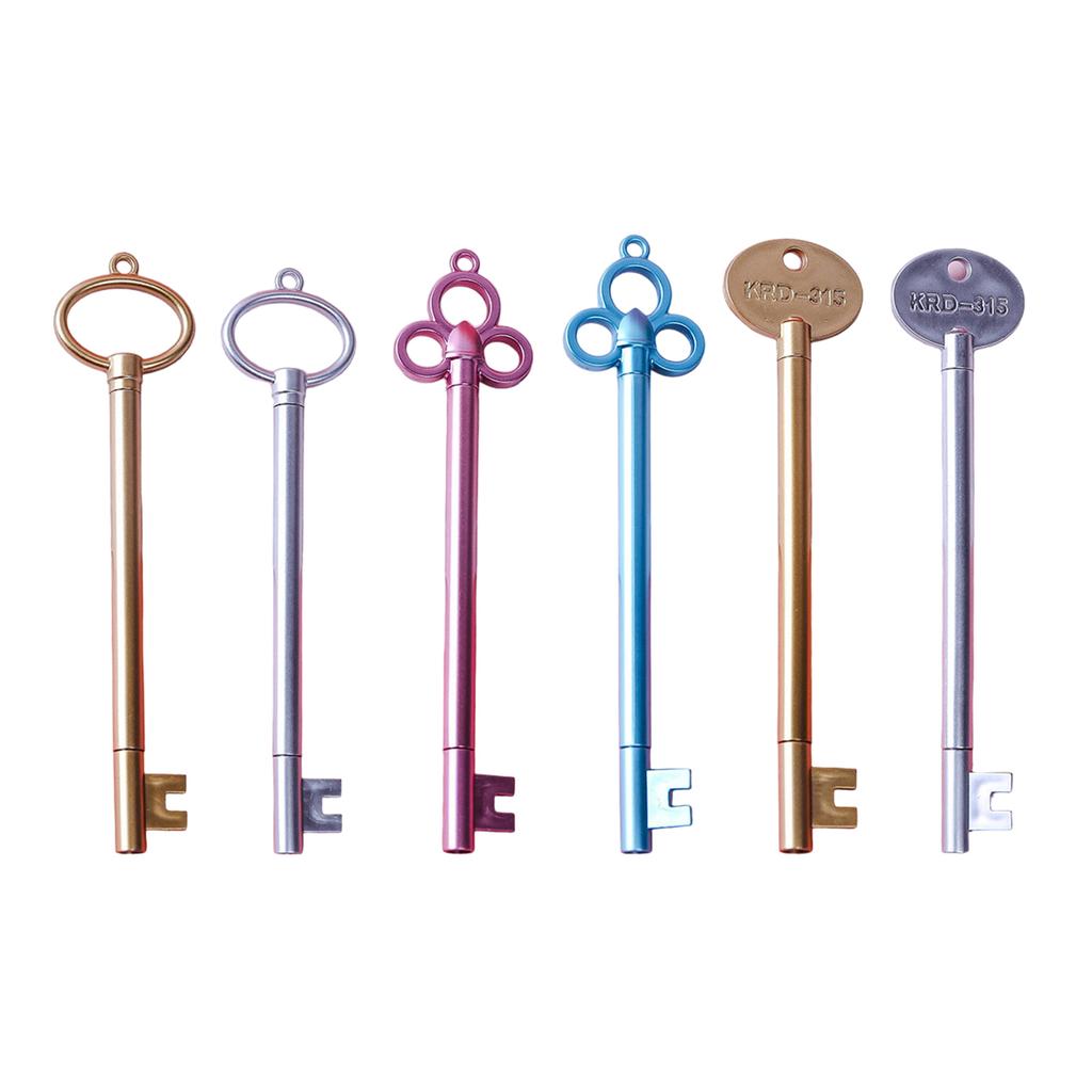 6Pcs Vintage Key Shaped Gel Ink Pen 0.38MM Needle Tip Smooth To Write Novelty Gel Pen Stocking Fillers for Student
