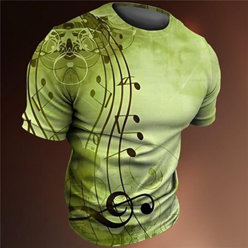 Müzik Festivali Erkek Grafik Müzik Notaları Tişört Kısa Kollu Tişört 3D Baskı Bisiklet Yaka Gömlek Vintage Moda Tasarımcı Dış Giyim Günlük