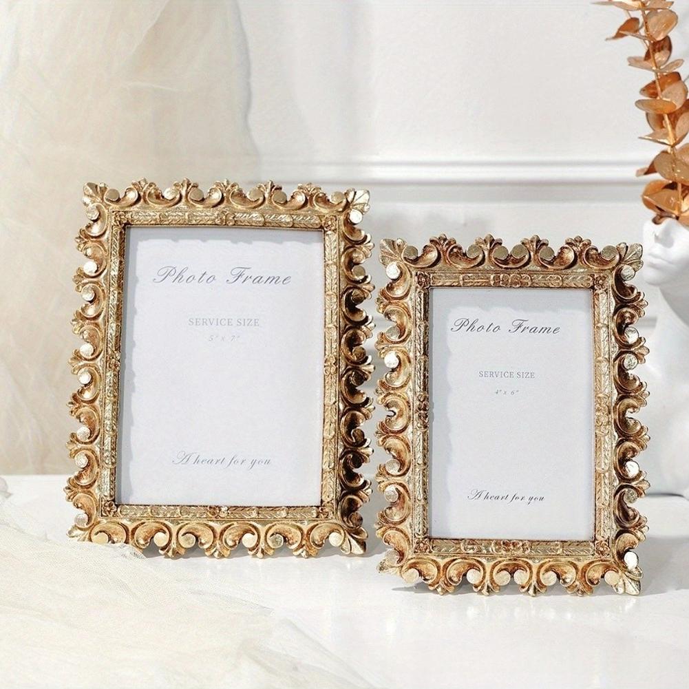 Gold Resin Vintage Picture Frame for Tabletop Decor Retro Design Home Bedroom Office Photo Frame with Easy Insert
