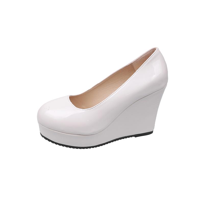 

Fashion Large Size Single Shoes Summer New Round Head Shallow Mouth Set Foot Waterproof Platform Non-slip High Heel Heel Shoes 43 белый