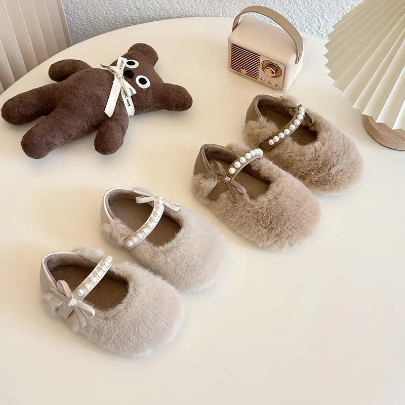 2024 Children Leather Shoes for Girls Winter New Fashion Korean Style Soft Bottom Anti-slippery Princess Versatile Chic Shoes