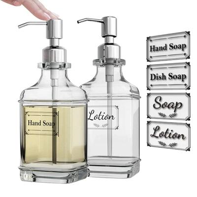 300/550 ml Seifenspender, antiker Handseifenspender aus dickem Glas, Edelstahlpumpe mit 4 transparenten Etiketten