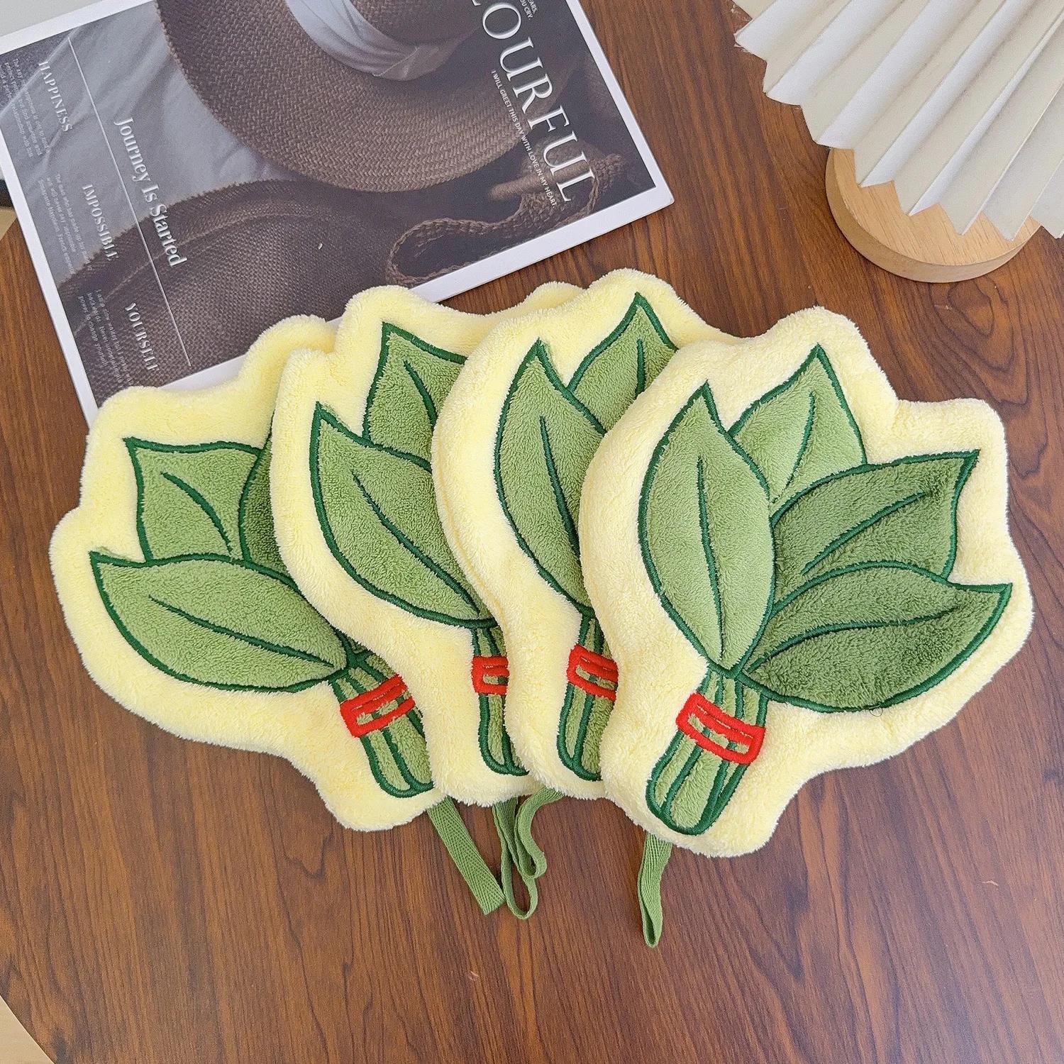 

1-5pcs Ultra Soft Fluff Leaves Hand Towel Imitation Leaf Absorbent Hanging Towels Bathroom Kitchen Plant Pattern Cleaning Cloth 1pc зелёный