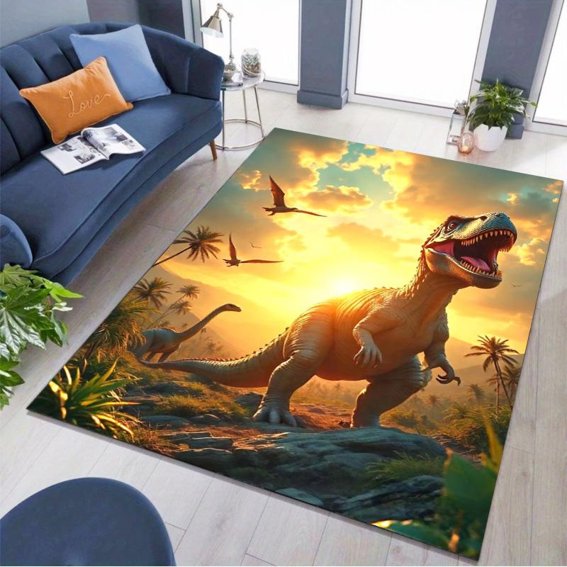Sunset Dinosaur Mountain Landscape Print Area Rug Non‑Slip Rectangular Floor Mat Prehistoric Creature Decor Rug for Gaming Room Bedroom Living Room