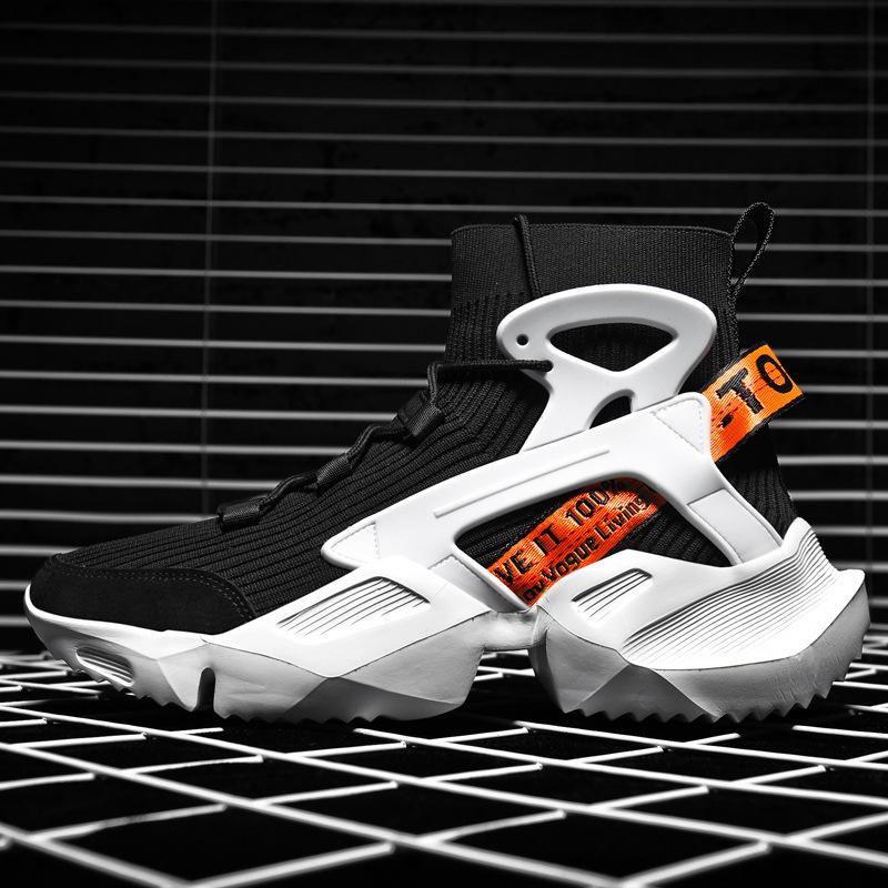 

Модные дышащие сетчатые носки, кроссовки, обувь, трендовая студенческая фитнес-обувь, повседневная обувь со шнуровкой и высоким верхом 43 черный белый