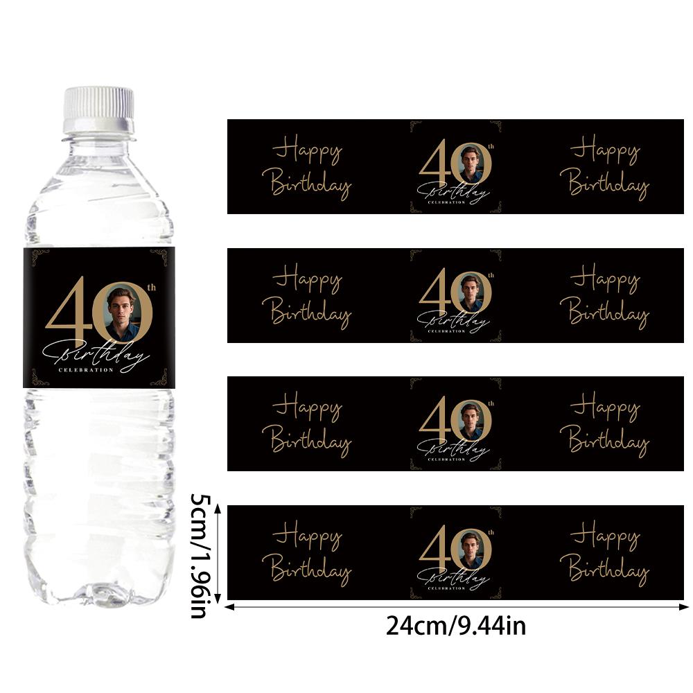 30pcs Custom 30 40 50 60 70th Birthday Party Bottle Sticker with Personalised Face Photo for Adult Birthday Party Decorations
