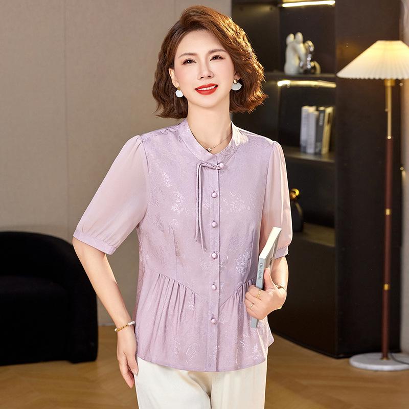 Elegant Summer Chiffon Blouse for Middle-Aged & Elderly Women - 2026 Collection 2XL