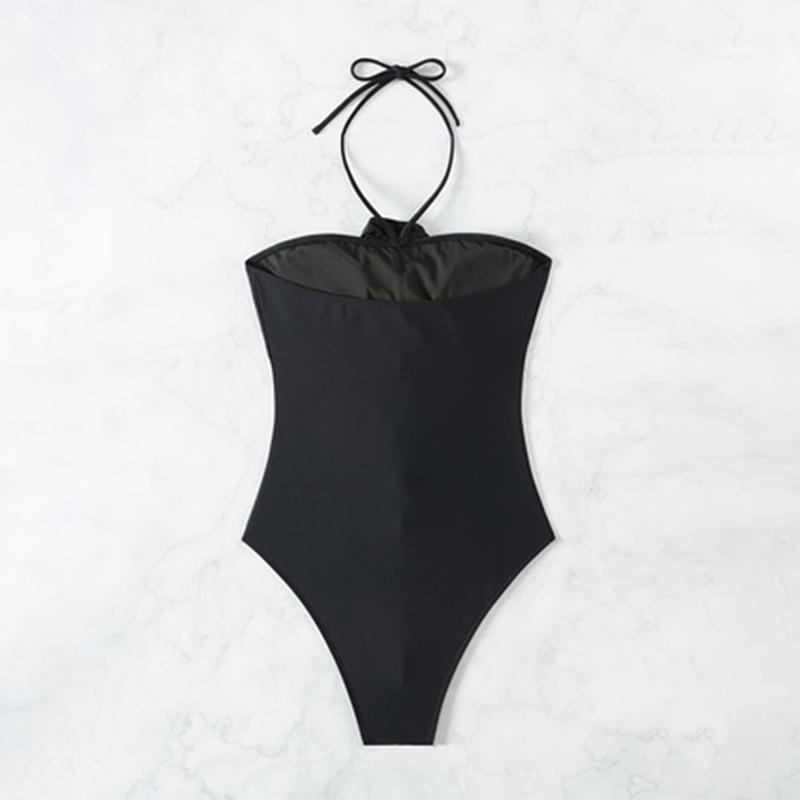 Nuovo Costume da Bagno Intero Monokini Sexy Nero con Fiori 3D per Donna Fuori Spalla Cut-out Costume da Bagno