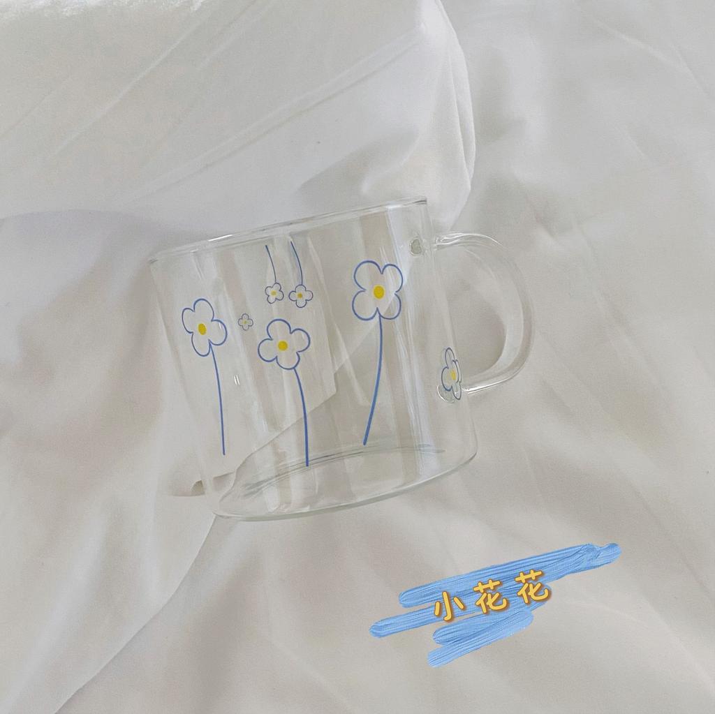 Busy Shop Ins Smiley Face Handle Glass, Cartoon High Temperature Resistant Simple Milk Cup Breakfast Fruit Cup 500Ml