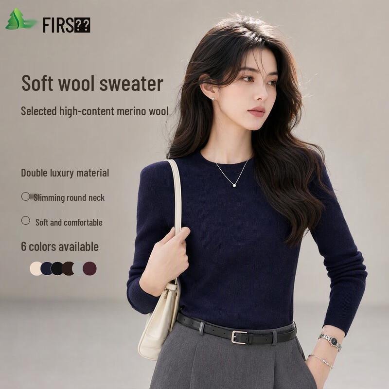 FIRS Women's Wool-Cashmere Blend Slim-Fit Crewneck Sweater