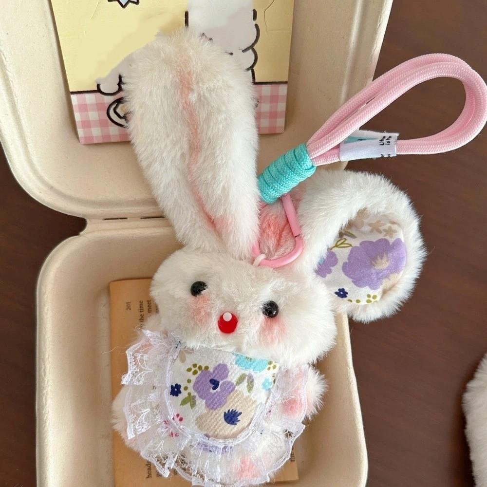 Cartoon Design Plush Rabbit Keychain Cute Long-eared Rabbit Pendant Stuffed Keyring  Couple Items