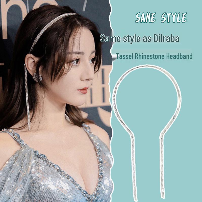 

Ободок в стиле Дильрабы со стразами и кисточками, с универсальной заколкой для волос, свисающей сзади