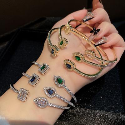 Kupfer-Zirkon Offener Verstellbarer Armreif, Luxuriöses INS-Stil Glänzendes Armband für Damen