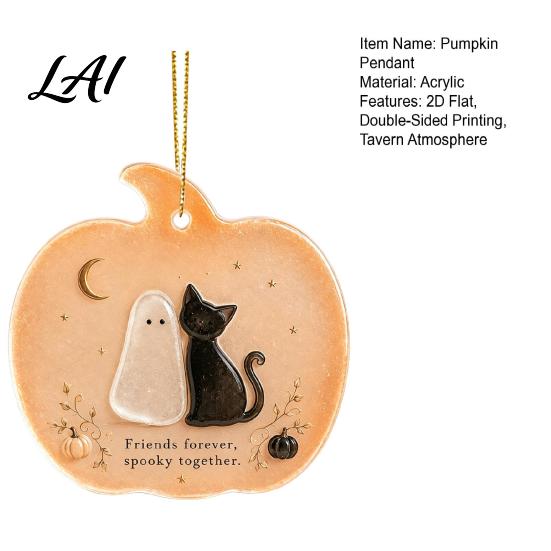 Decorative Pumpkin Pendant for Halloween Spooky Friendship Ornament Ghost Cat 2D Flat Acrylic Seasonal Decor Party Decoration Hanging Window