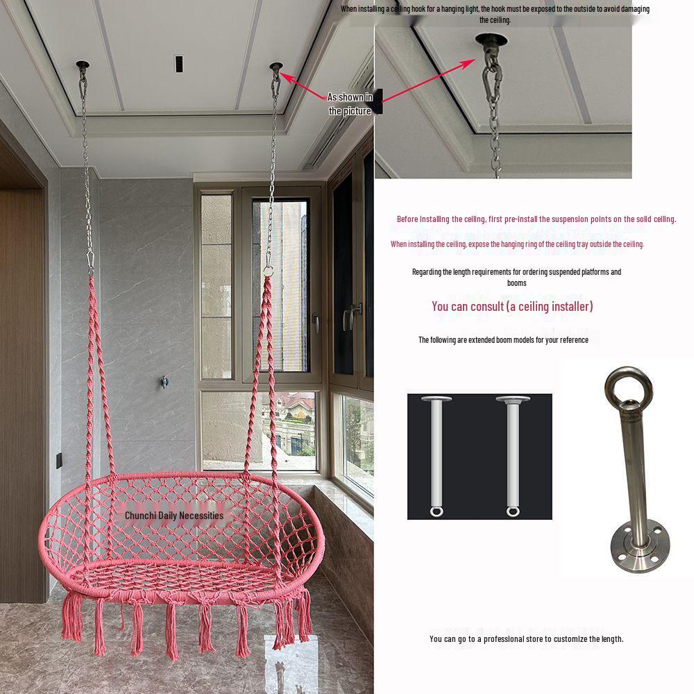 Nordic Indoor/Outdoor Double Hanging Chair Swing with Tassel Cradle - Cotton & Linen Hammock for Balcony, Homestay, or Internet Celebrity Use