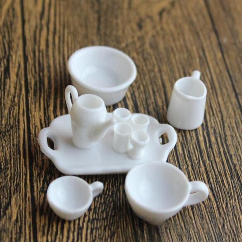 10Pcs/Set Mini White Kitchenware Toys Drink Cups Dish Water Cup And Plate Tableware Miniatures Diy Pretend Play Toys