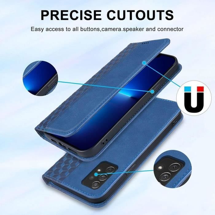 Coque - e.F.Connection - pour xiaomi redmi 12 - flip en cuir - motif mosaïque - bleu marine