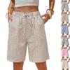 Women's Striped Bermuda Shorts Elastic Waistband with Drawstring Casual Beachwear Pockets Suitable for Summer Vacation