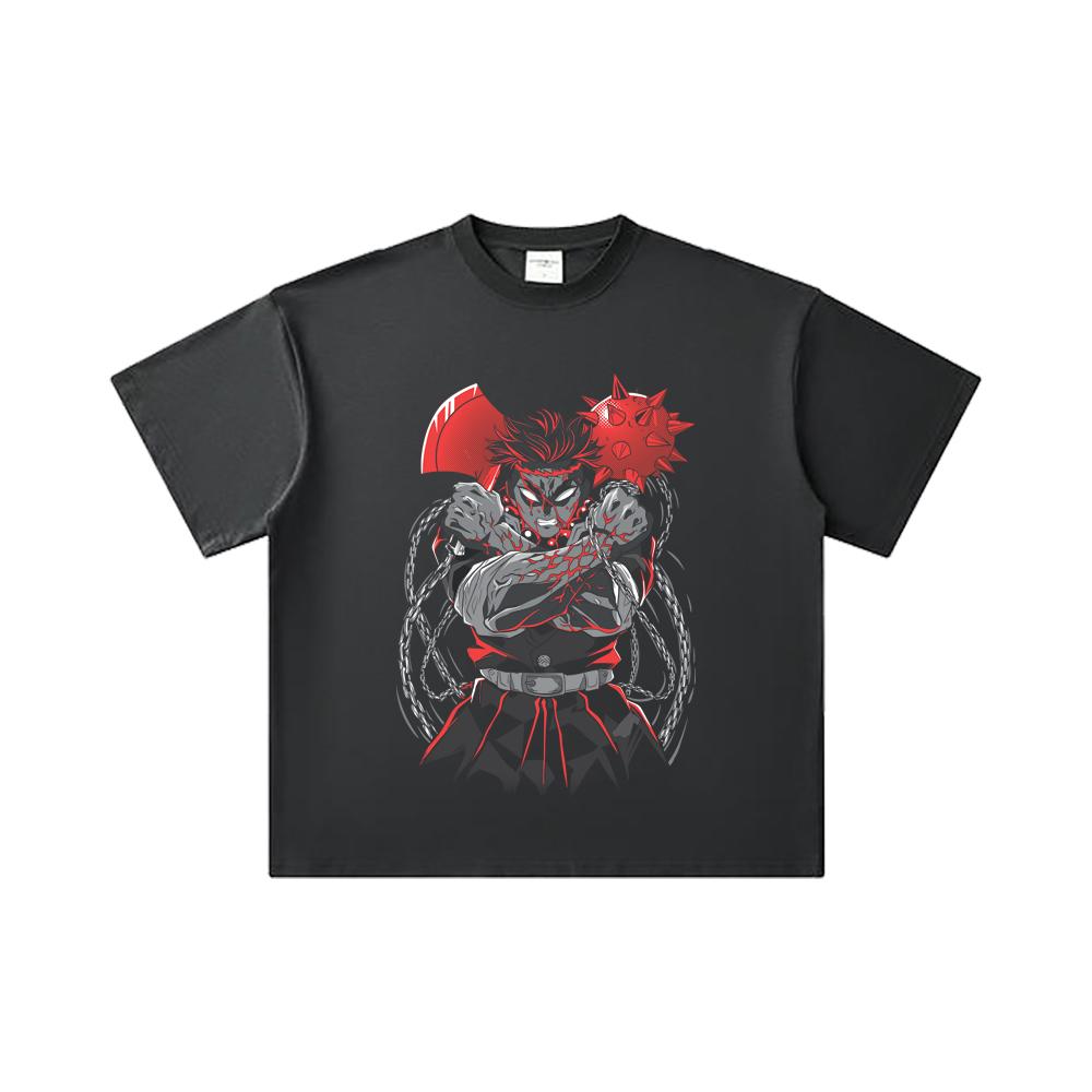 260 GSM Doppelgarn 32er Zählung 100% Baumwolle Demon Slayer V24 Gyomei Druck Unisex Schweres Baumwoll-T-Shirt